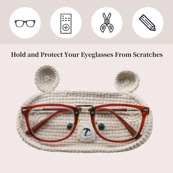 Crochet Glasses Holder Soft Wool Animal Nightstand Desk Organizer - Picture 5 of 9